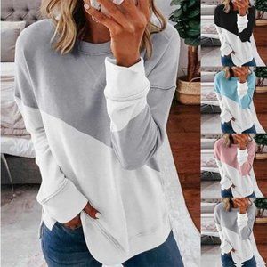 Matching color long sleeve round collar matching color loose hoodie T-shirt